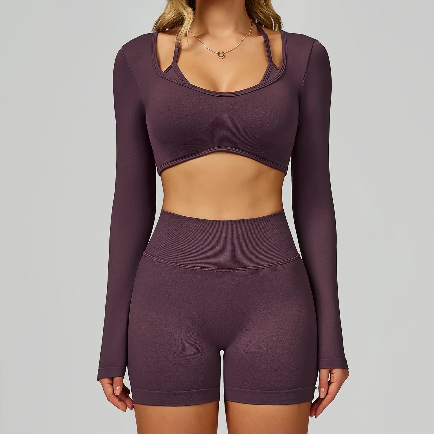 Conversation Starter | Bra, Long Sleeve Crop Top + Shorts 3-Piece Set