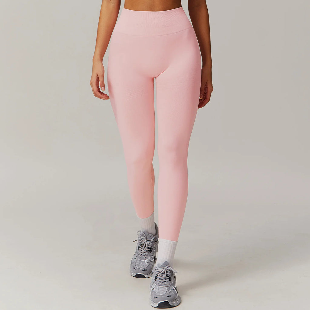Light Pink High Waisted Active Leggings, körpernah, hohe Taille, langes Bein