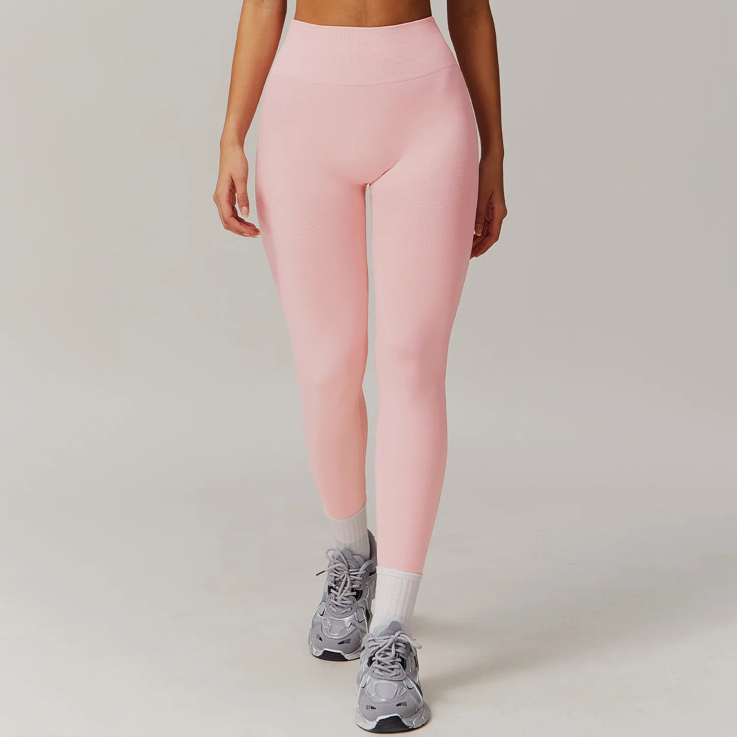 Light Pink High Waisted Active Leggings, körpernah, hohe Taille, langes Bein