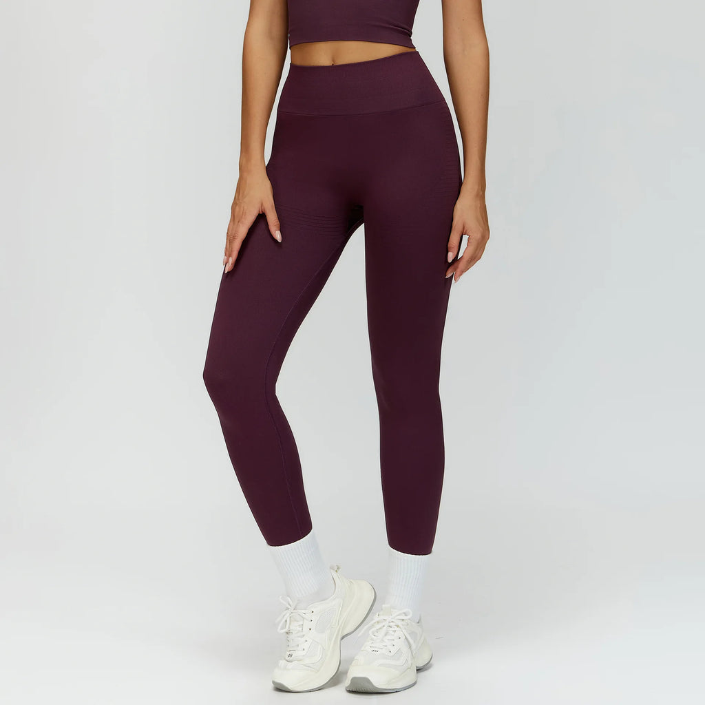 Plum Purple High Waisted Active Leggings, hohe Taille, lang, eng anliegend