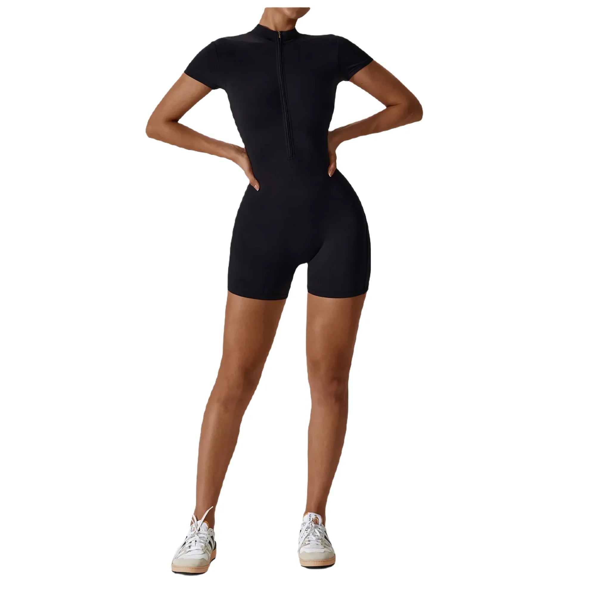 Fitted Coke Bottle Zipper One-Piece Romper