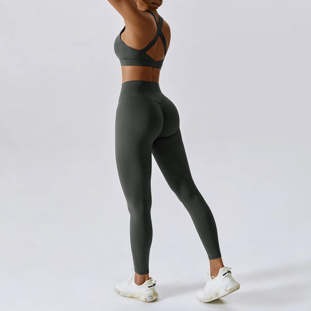 Fit Happens | Criss Cross Back Sports Bra + High Waisted Leggings Matching Set