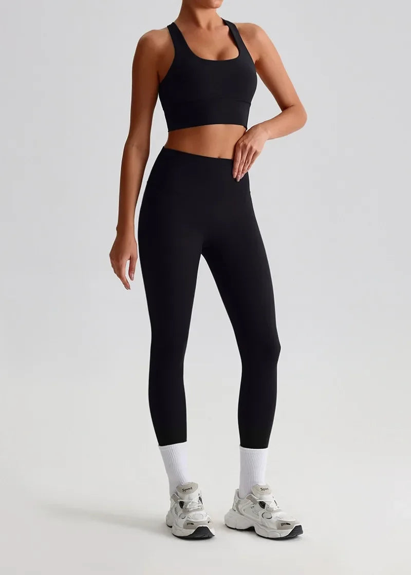 May Your Delulu Come Truelulu | Strappy X-Back Fitness Bra + High Waisted Leggings Set