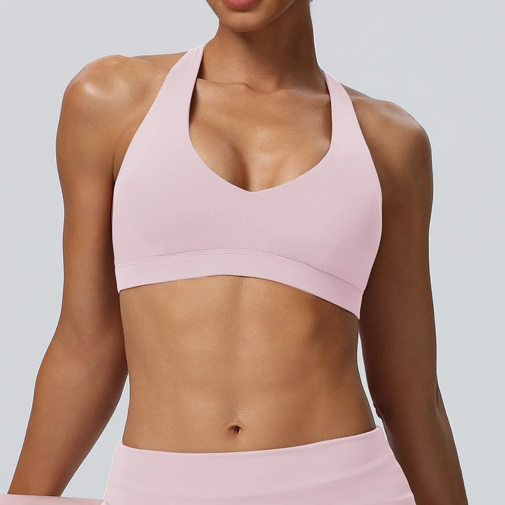 VEQKING Hollow Back Women Sports Bras Naked Feel Yoga Crop Tops Detachable Pads Gym Fitnss Bralettes Quick Dry Workout Tops