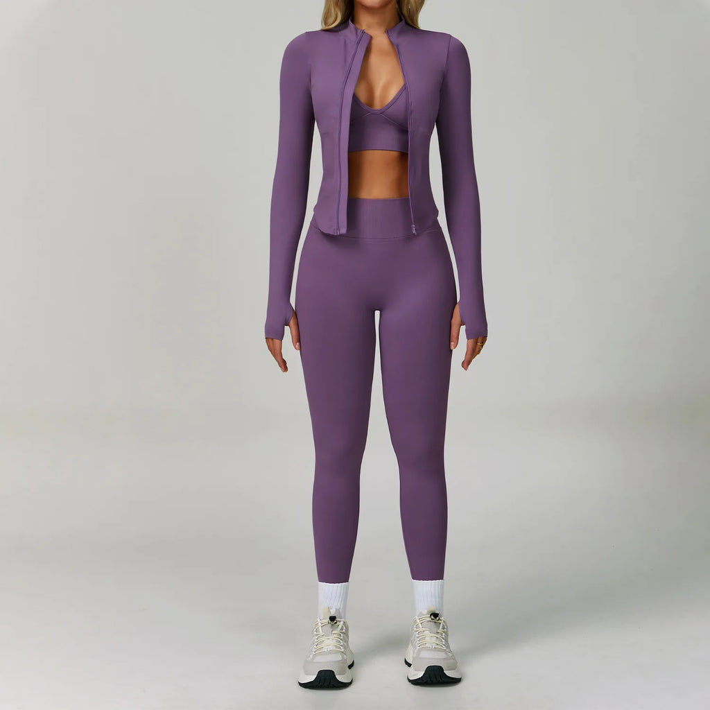 Catching Glances | Sport Bra + Active Leggings + Jacket Matching Set