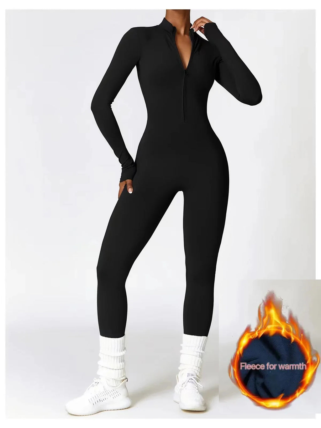 Oh So Fleeced | Zipper Long Sleeved One-Piece, Fleece Lined Jumpsuit