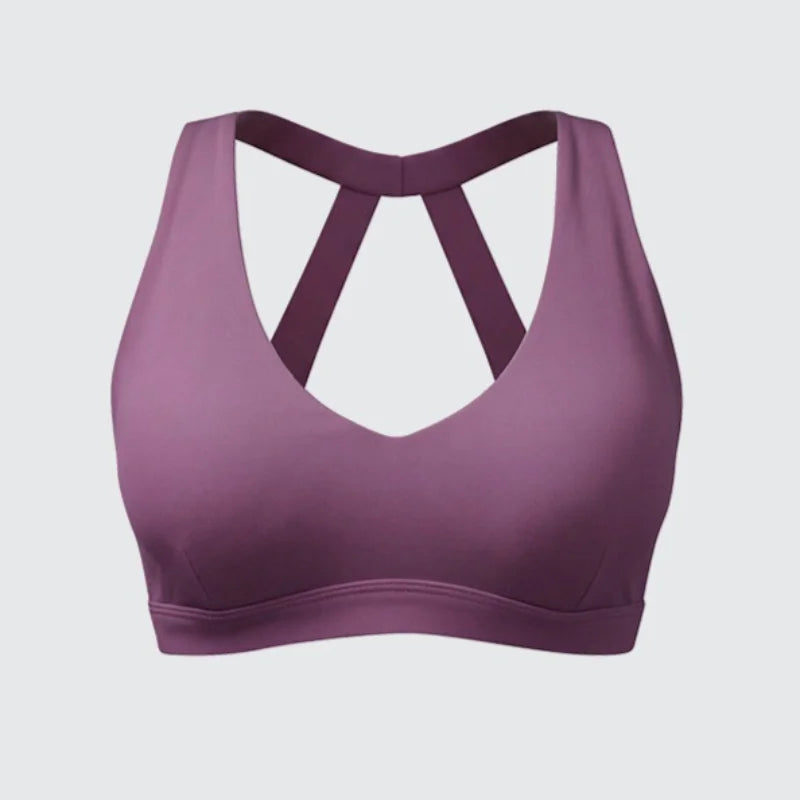 VEQKING Hollow Back Women Sports Bras Naked Feel Yoga Crop Tops Detachable Pads Gym Fitnss Bralettes Quick Dry Workout Tops