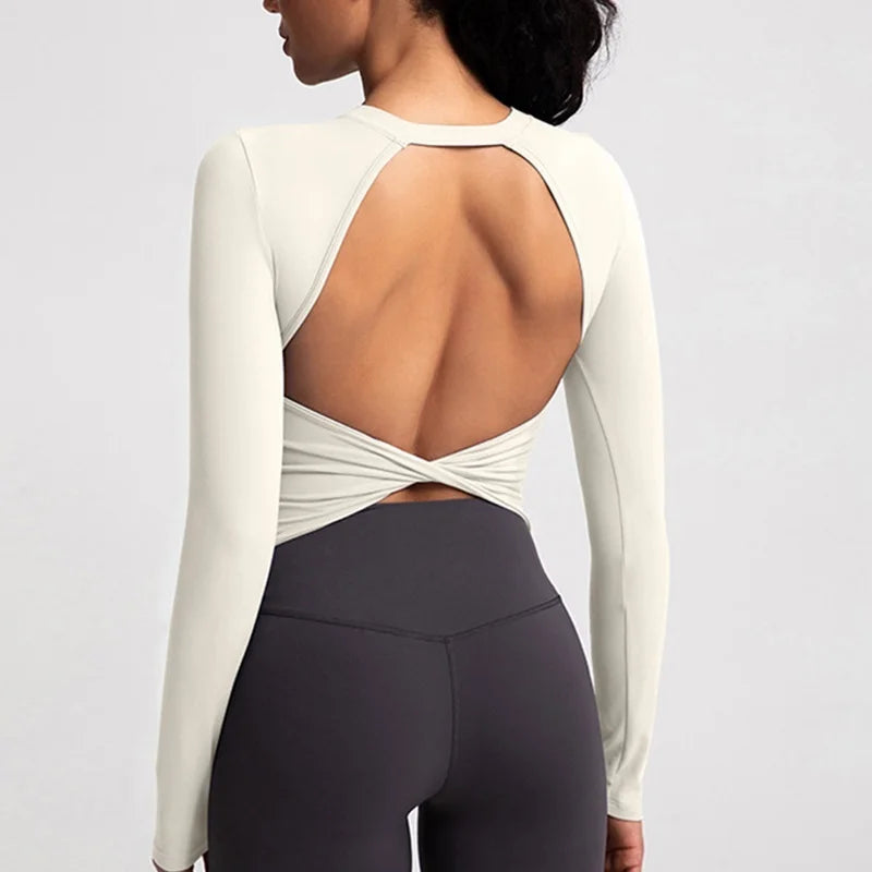 Compressed Never Stressed | Backless Long Sleeve Fitted Active Crop Top