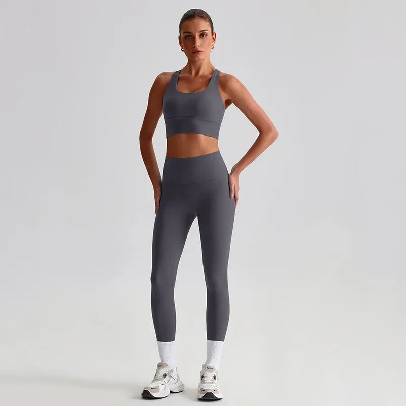 May Your Delulu Come Truelulu | Strappy X-Back Fitness Bra + High Waisted Leggings Set