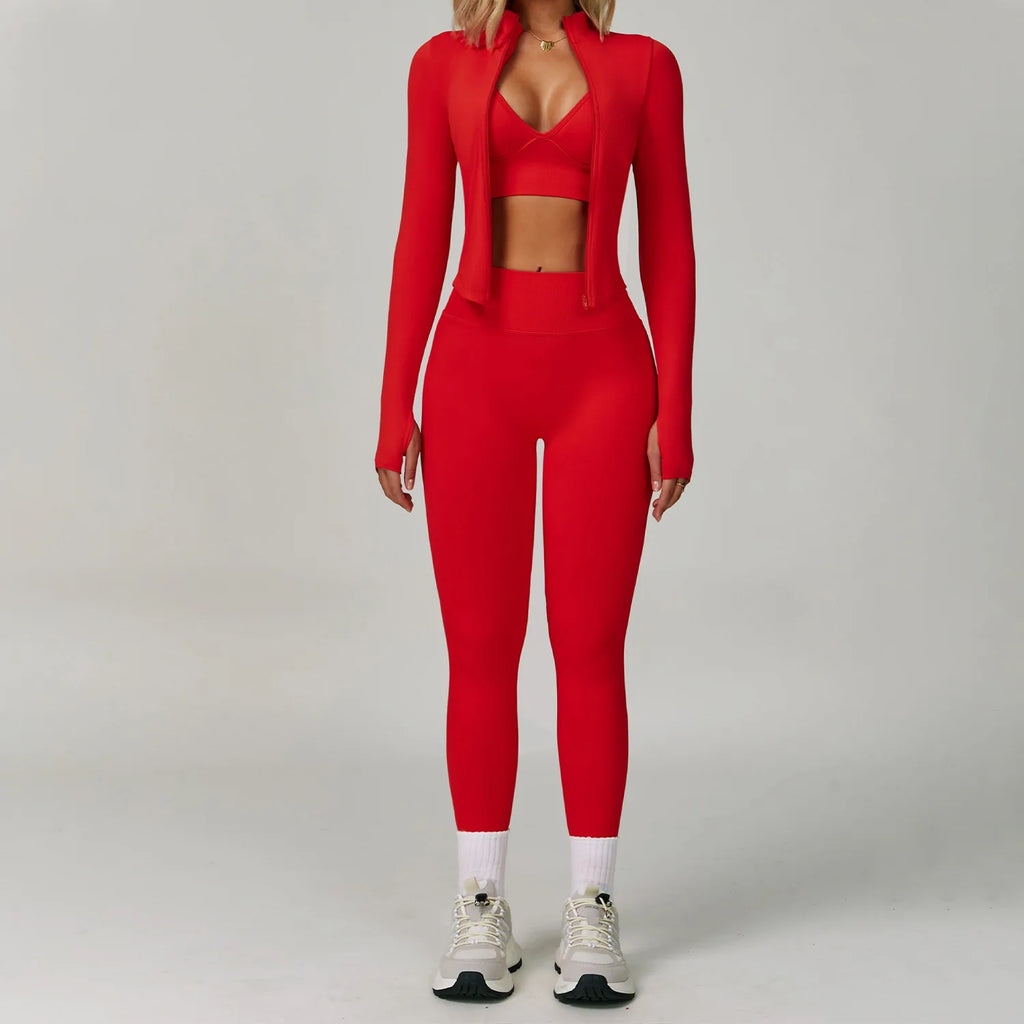 Catching Glances | Sport Bra + Active Leggings + Jacket Matching Set