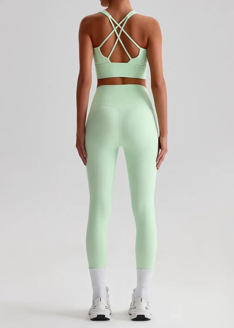 May Your Delulu Come Truelulu | Strappy X-Back Fitness Bra + High Waisted Leggings Set