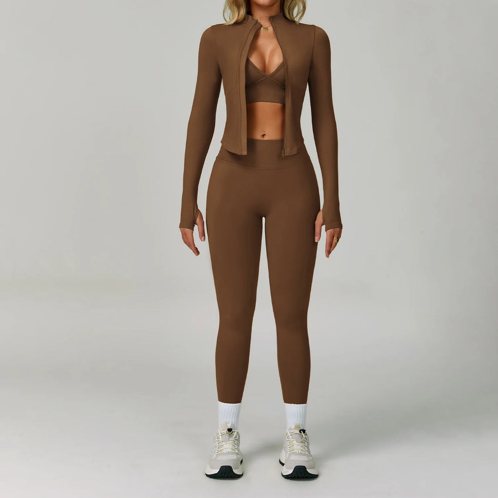 Catching Glances | Sport Bra + Active Leggings + Jacket Matching Set