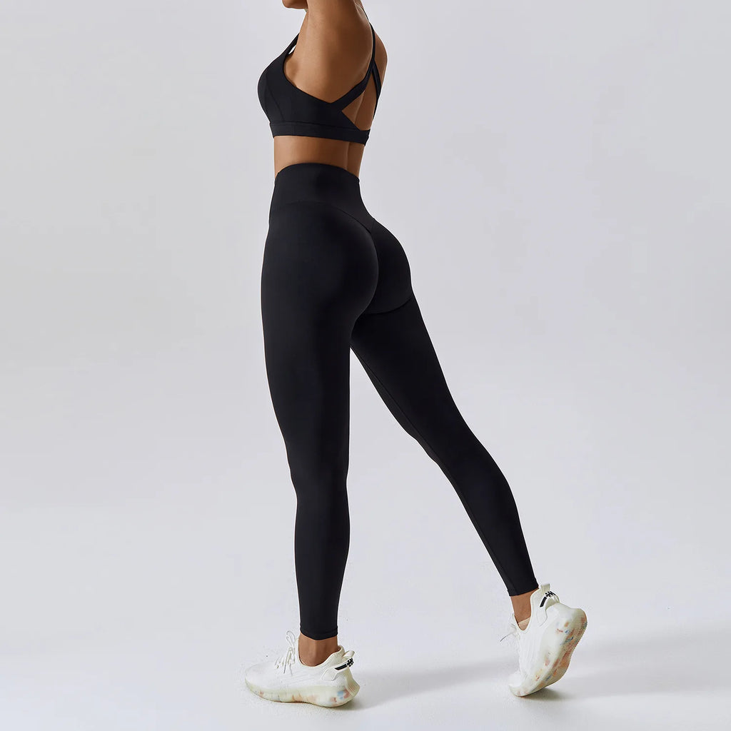 Fit Happens | Criss Cross Back Sports Bra + High Waisted Leggings Matching Set