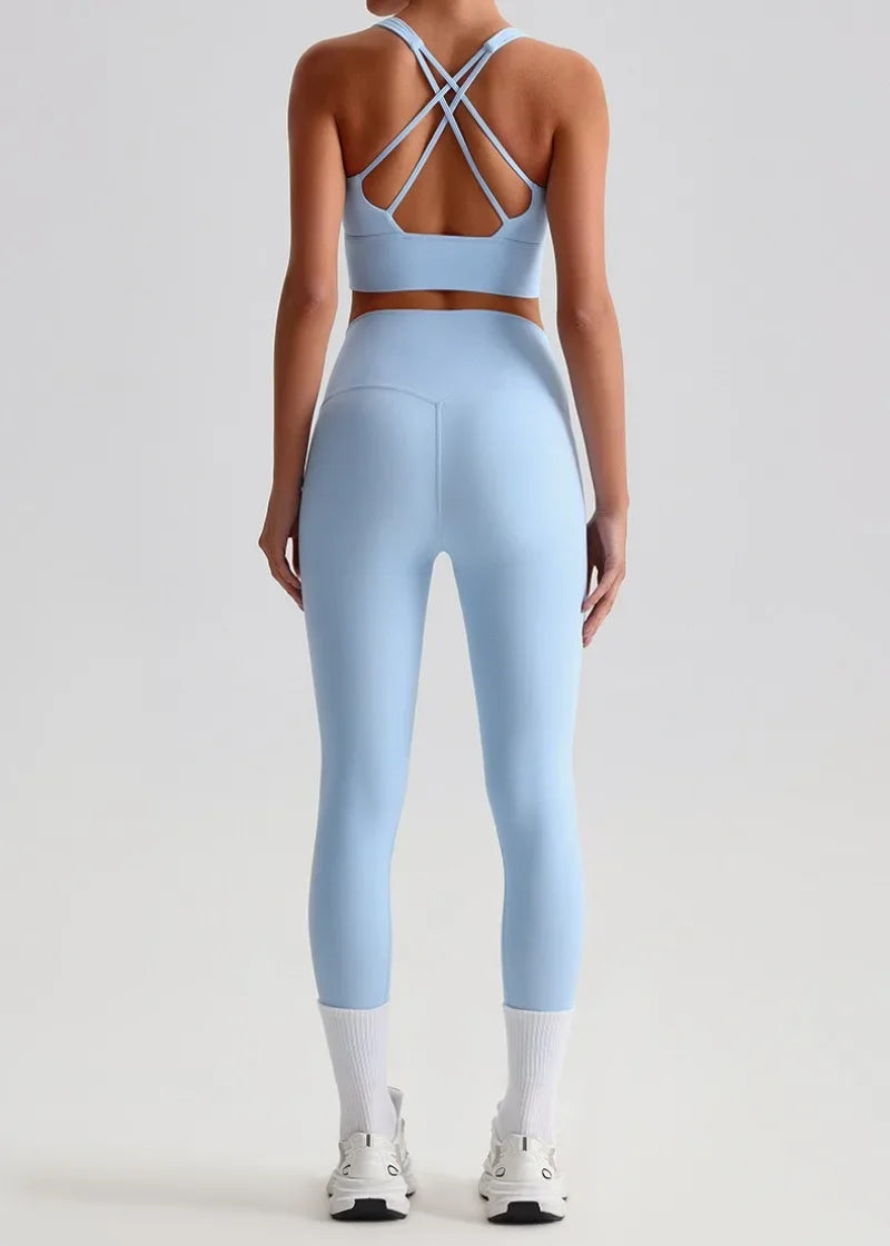 May Your Delulu Come Truelulu | Strappy X-Back Fitness Bra + High Waisted Leggings Set