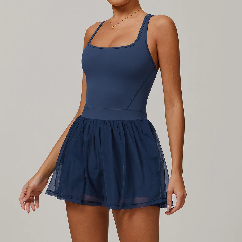 Badminton Bae Active Dress mit transparentem Tüllrock, Navy Blue