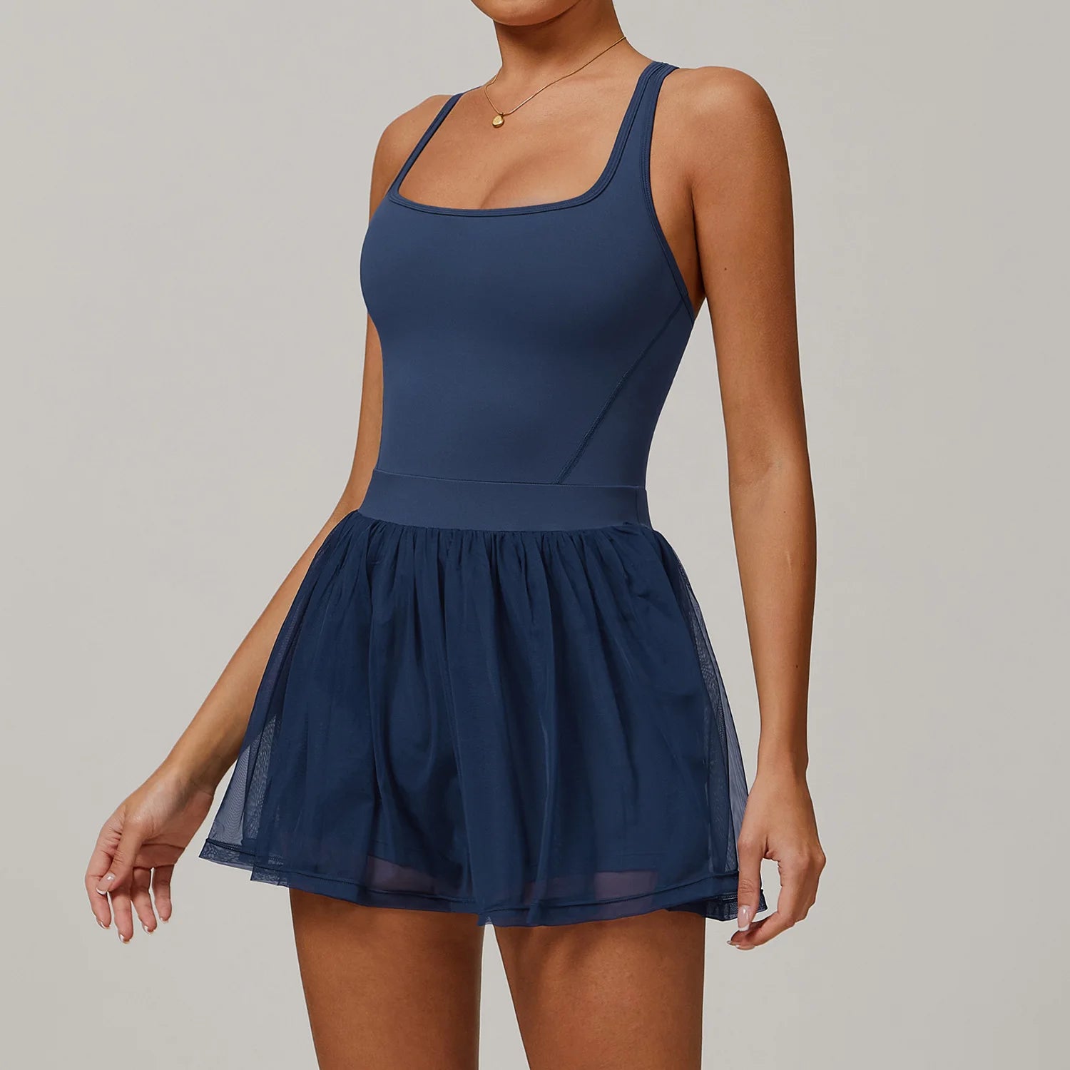 Badminton Bae Active Dress mit transparentem Tüllrock, Navy Blue