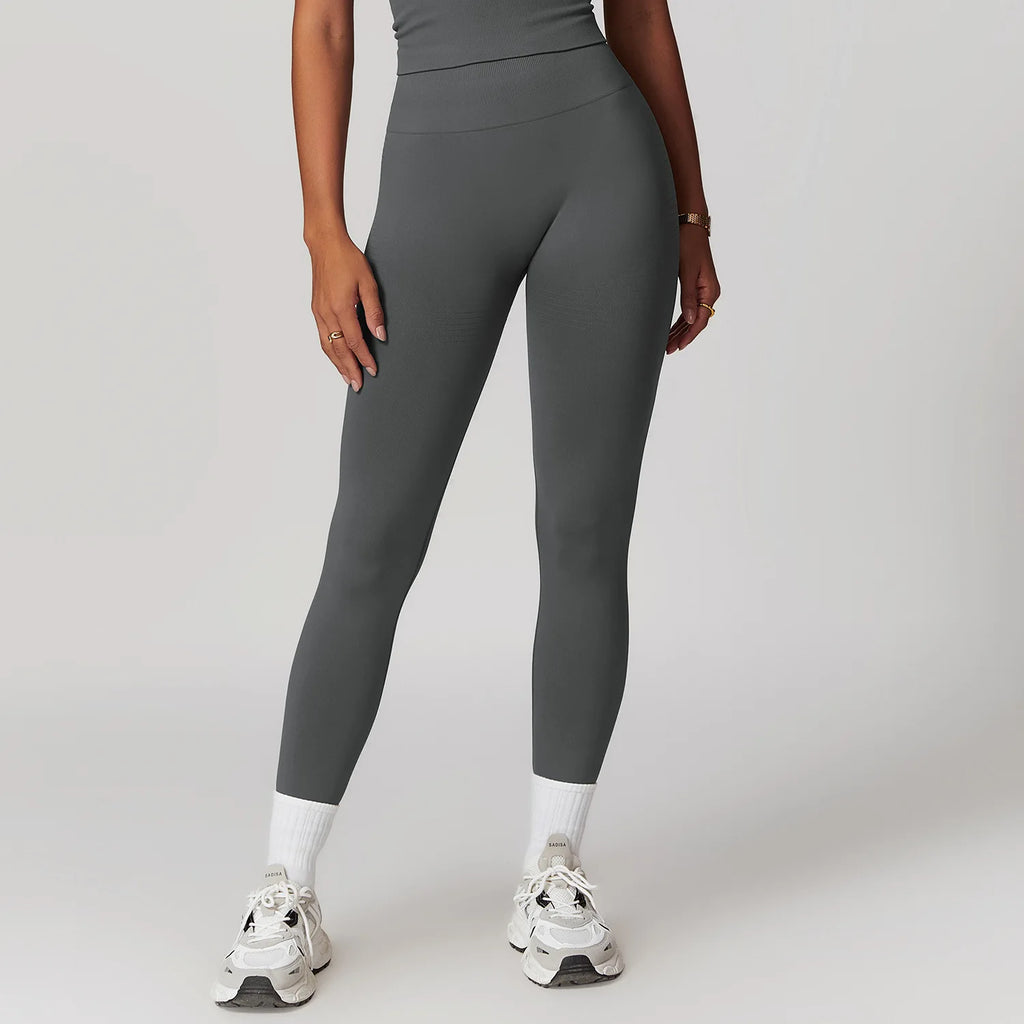 Graue High Waisted Active Leggings, hohe Taille, glatte Passform, langes enges Bein