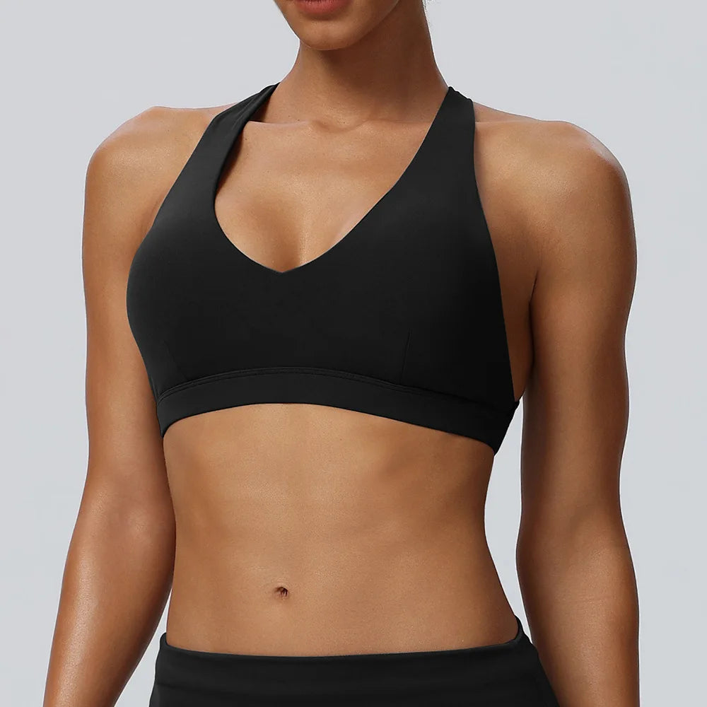 VEQKING Hollow Back Women Sports Bras Naked Feel Yoga Crop Tops Detachable Pads Gym Fitnss Bralettes Quick Dry Workout Tops
