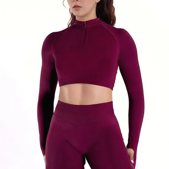 Zip Never Trip | Long Sleeve Crop Top Zipper Collar w/ Thumb Hole Sleeves Active Top
