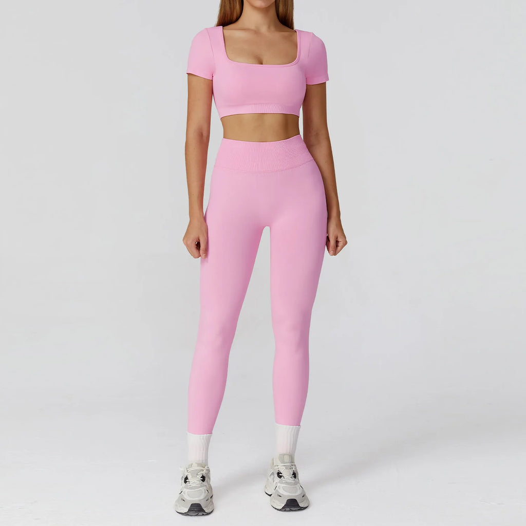Too Cute To Cover | Backless Crop Top + High Waist Active Leggings Set