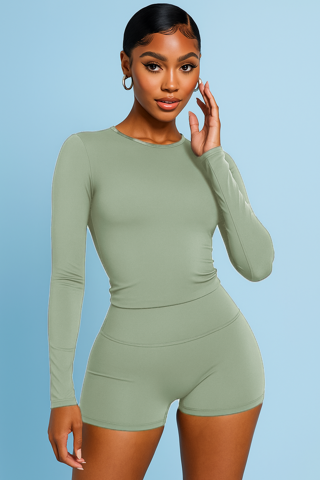 Pulse Charm | Long Sleeve Top & Shorts Two-Piece Set