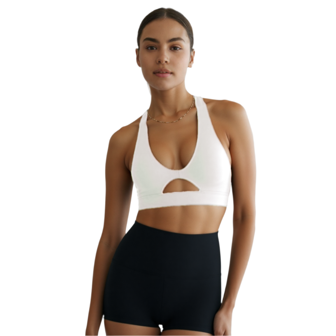 WHITE HIGH INSENTITY BRA WITH CUT OUT DESIGN