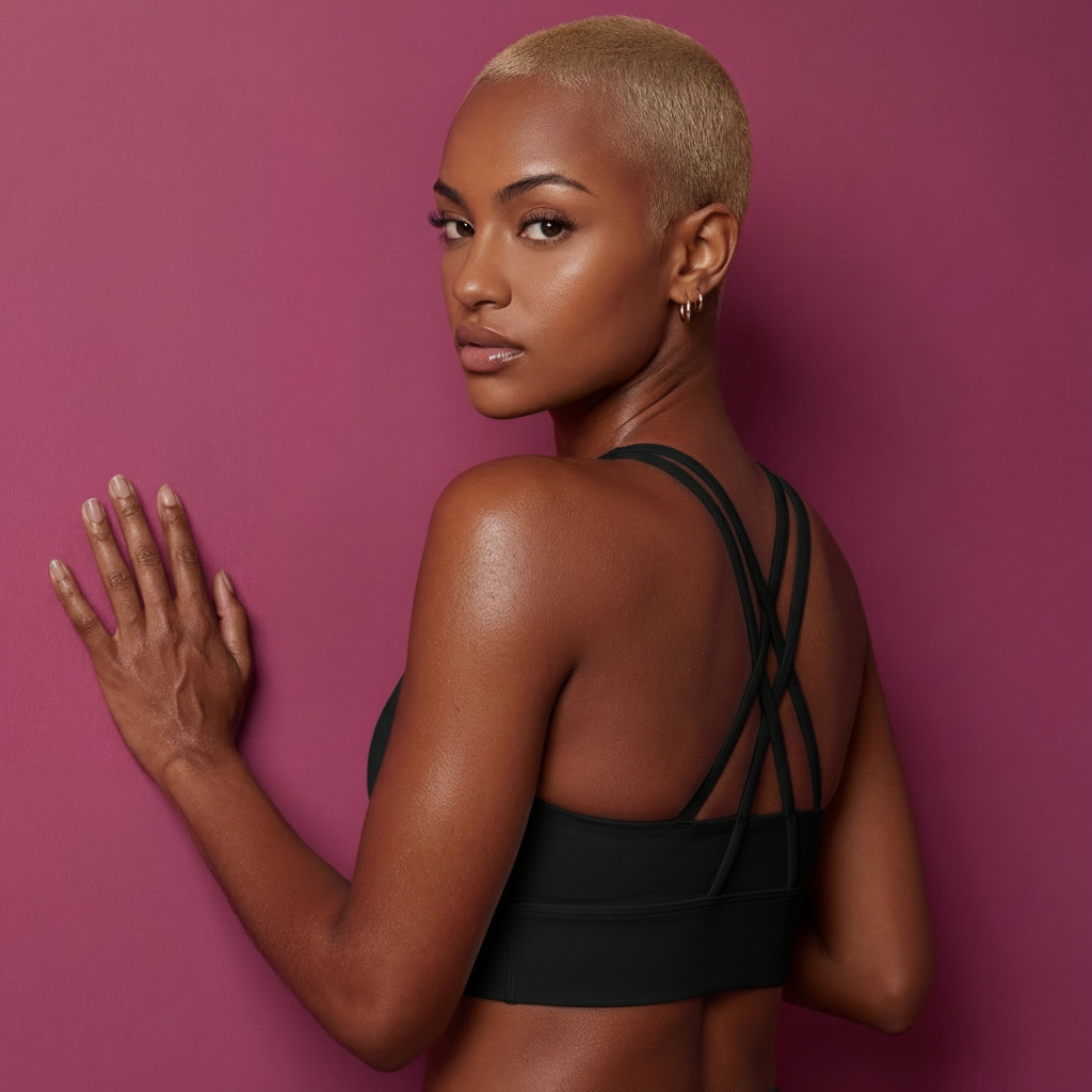 Black active sports bra with criss-cross back strap detail