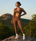 Brown matching sport bra, leggings and zip jacket set