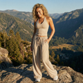 Khaki matching tank top and baggy pants set with drawstring waist