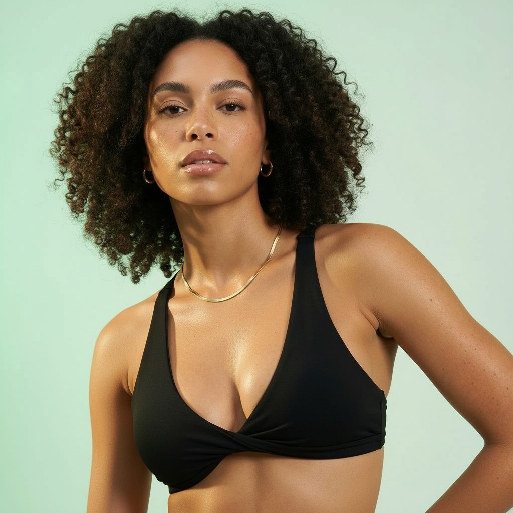 Holy Honkers Active Twist Bralette in Black, front view with twist knot detail
