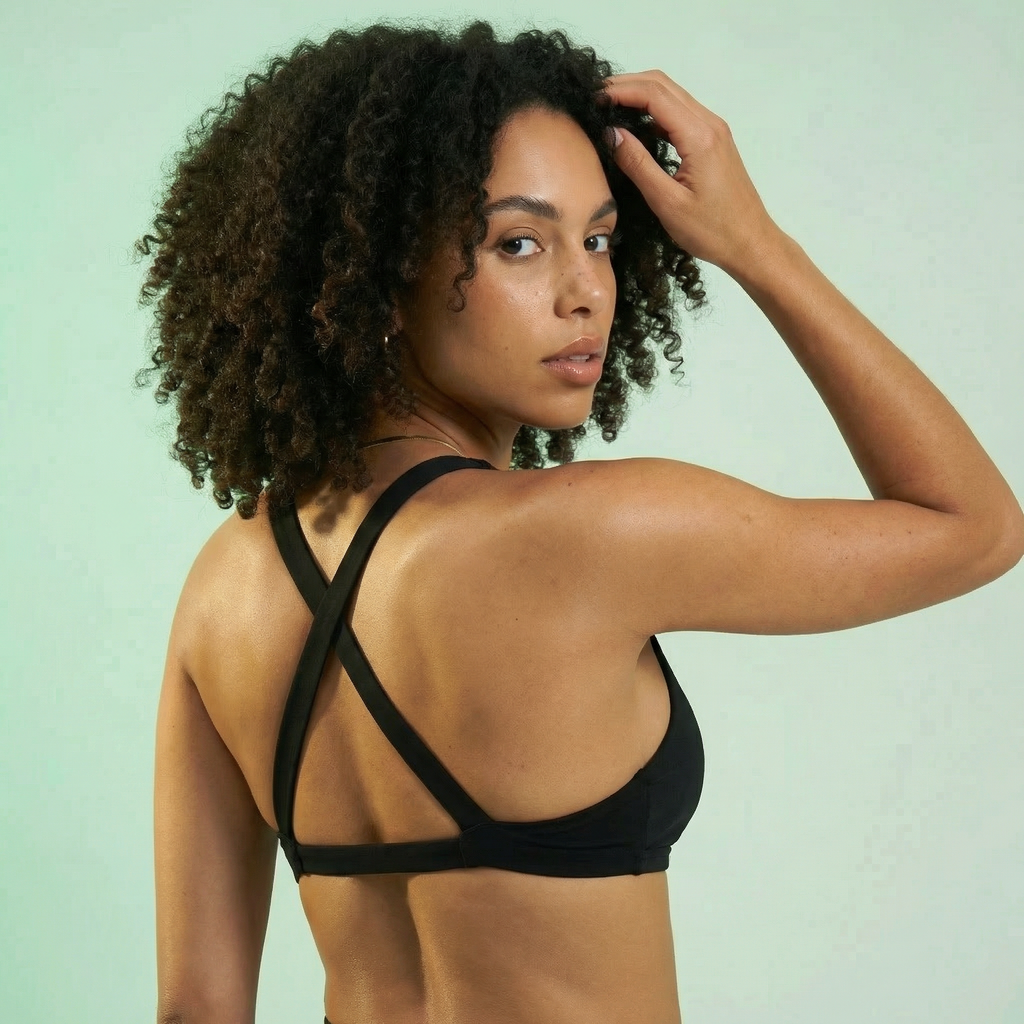 Active Twist Bralette in Black, back view with crisscross straps
