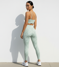 Zebra-striped sports bra set in mint green: racerback bra and high-rise leggings