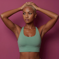 Avocado green active sports bra, racerback style and wide underband