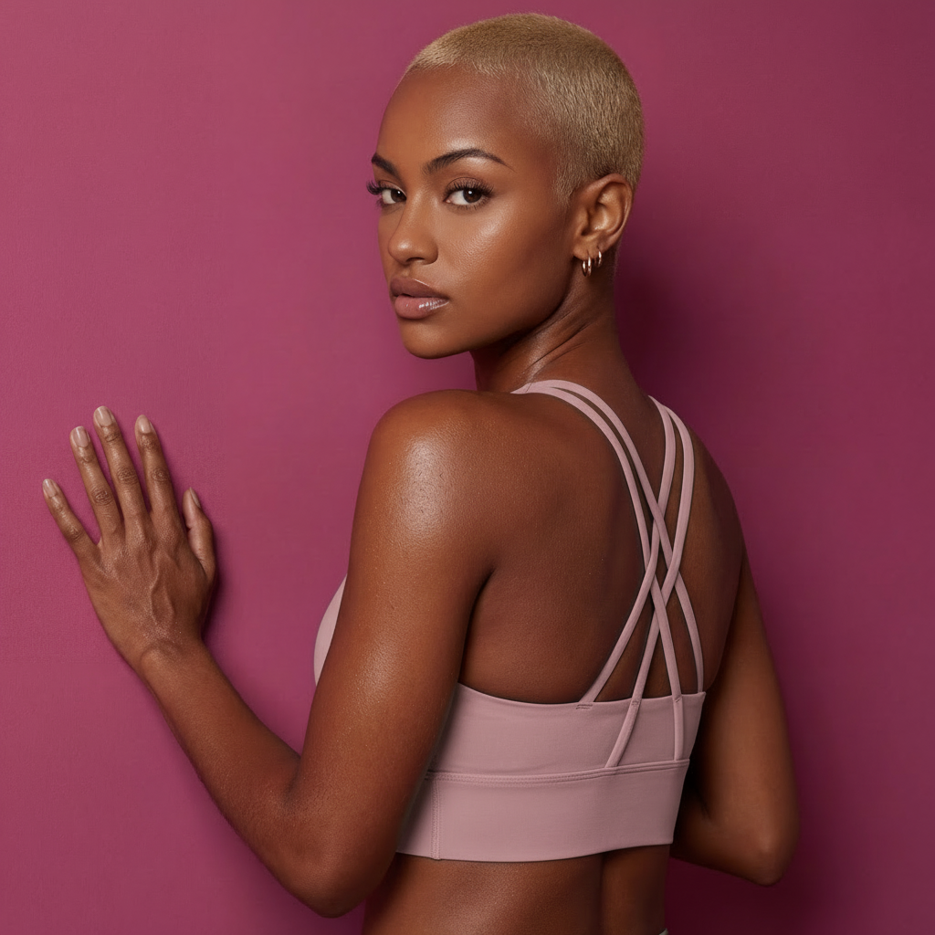 Pink active sports bra with criss-cross strappy back