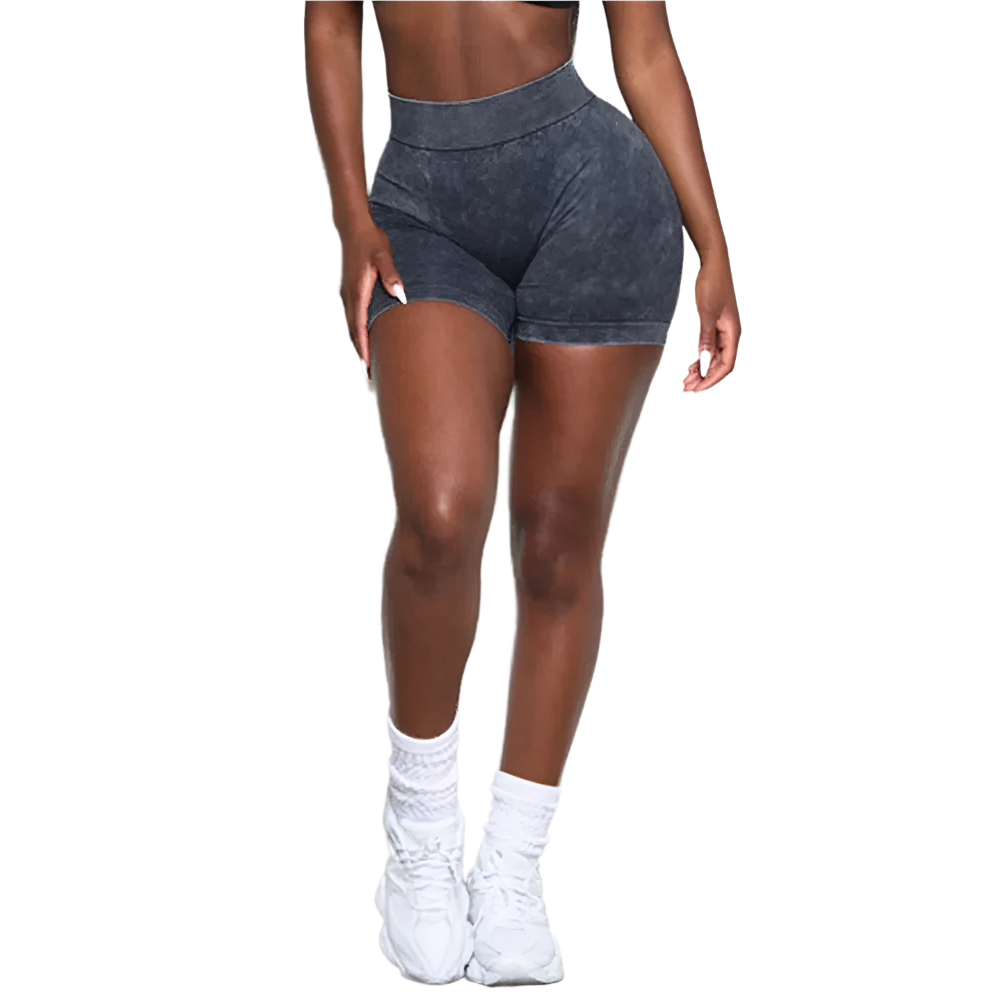 Xooie Fit acid wash active shorts designed for comfort and style during workouts front