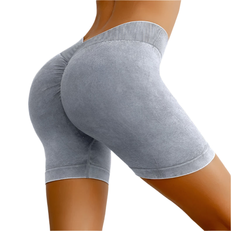 Xooie Fit acid wash active shorts in light gray with a comfortable waistband for workouts