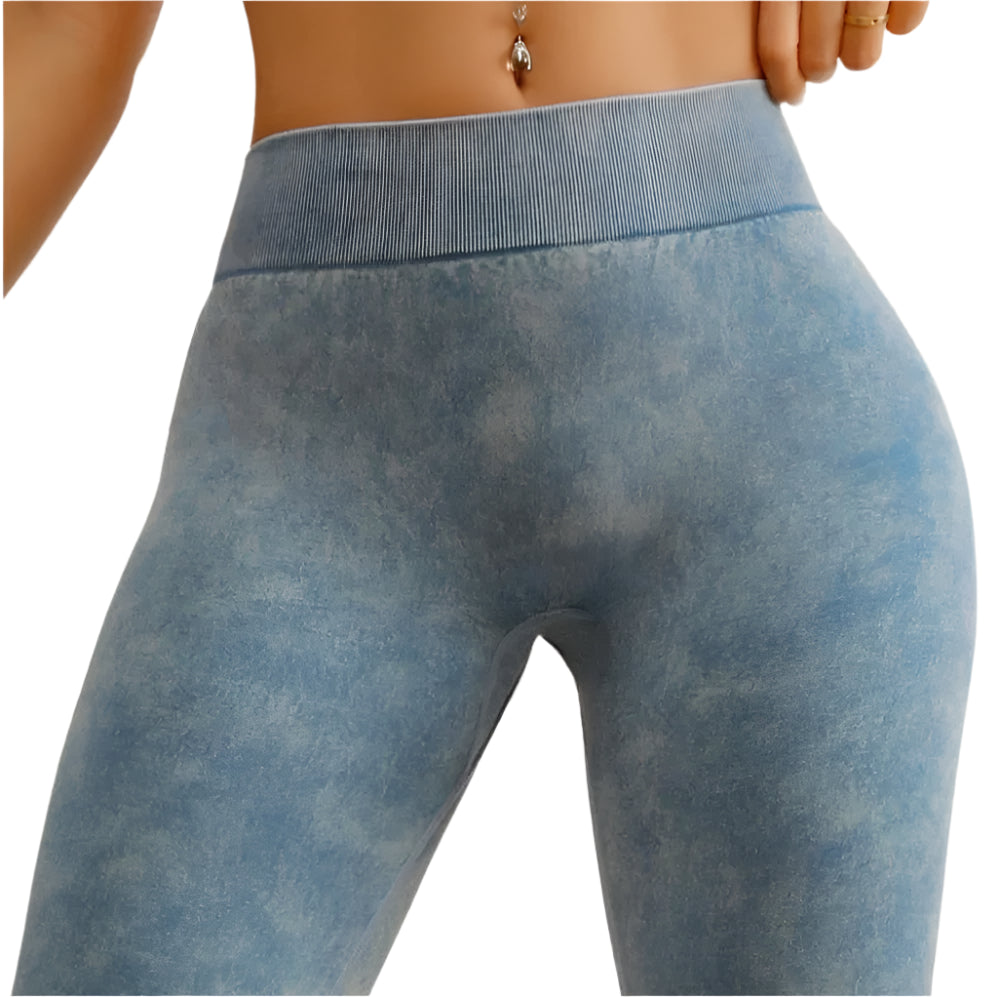 Xooie Fit acid wash active shorts with a high waistband for comfortable workouts