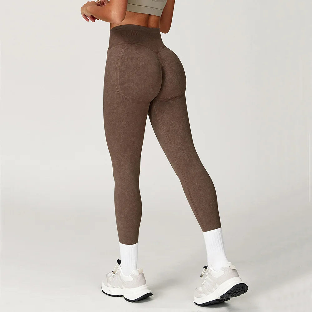 Xooie Fit brown acid wash leggings for women with high waist and comfortable fit