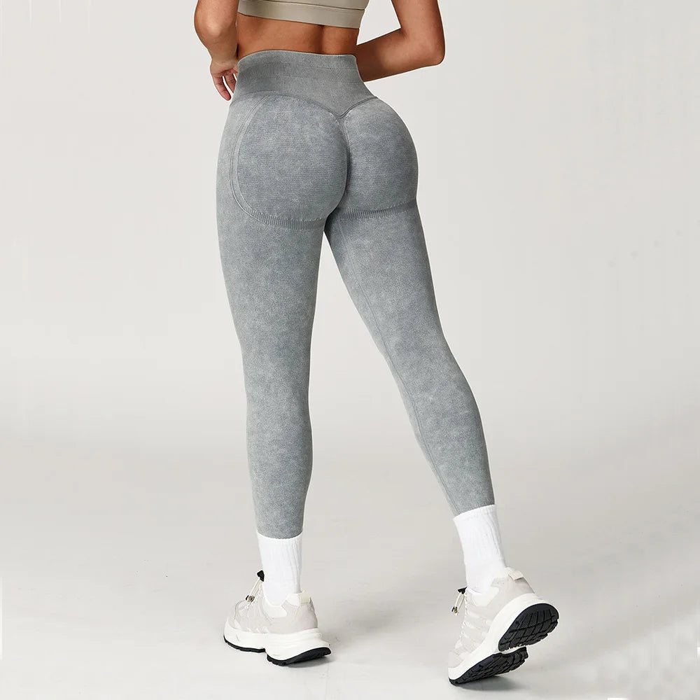 Xooie Fit gray acid wash leggings for women with high waist and contoured design