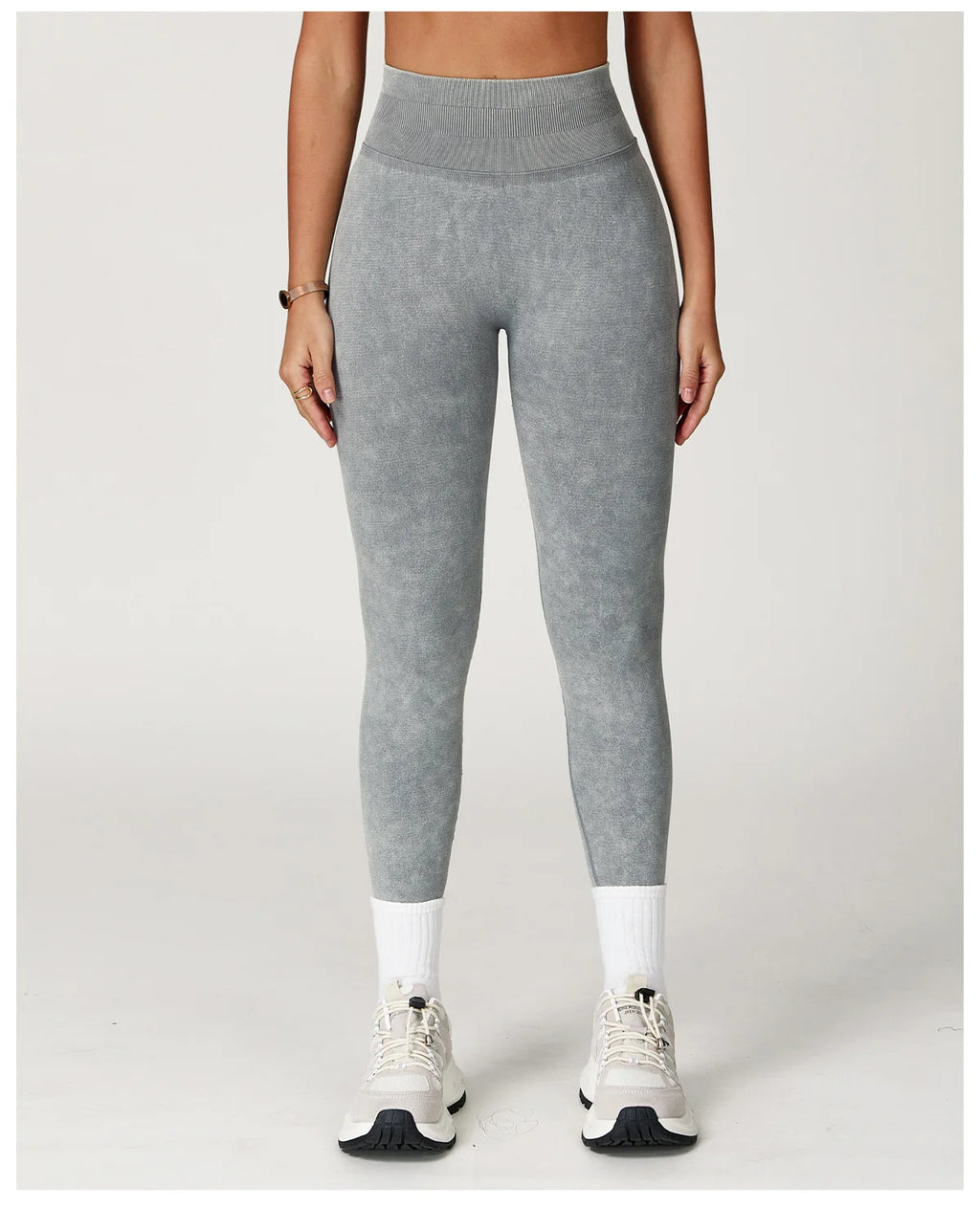 Xooie Fit acid wash leggings for women in gray with high waist and seamless design