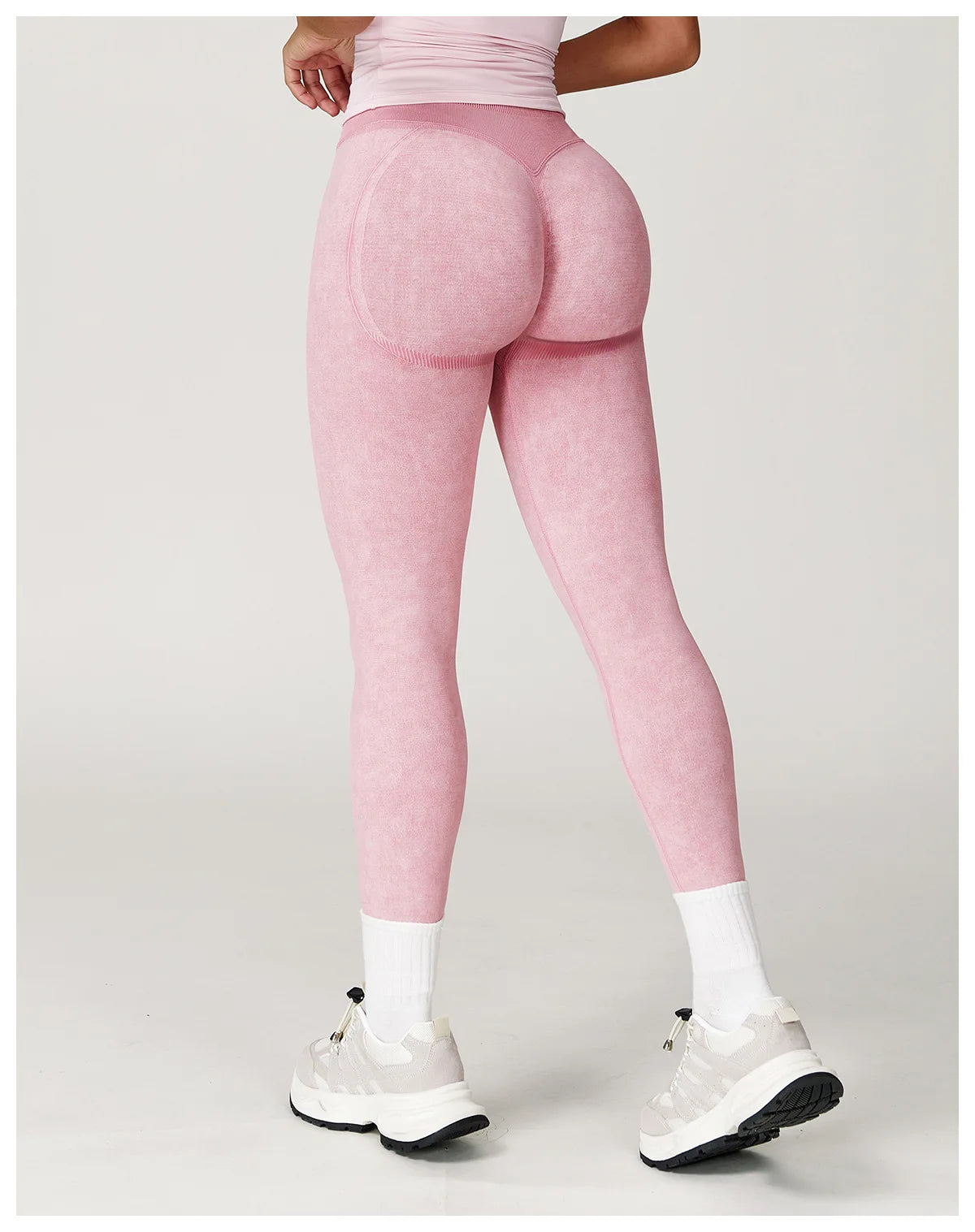 Xooie Fit pink acid wash leggings for women with high waist and contour detailing