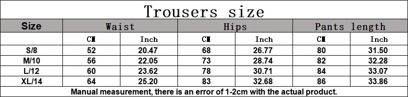 Size chart for Xooie Fit acid wash leggings for women including waist, hips, and pants length measurements