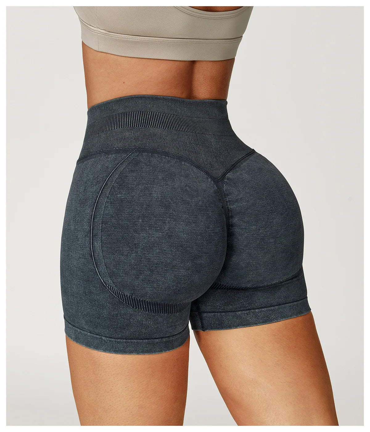 Xooie Fit acid wash workout shorts in dark gray with high waist and contoured fit
