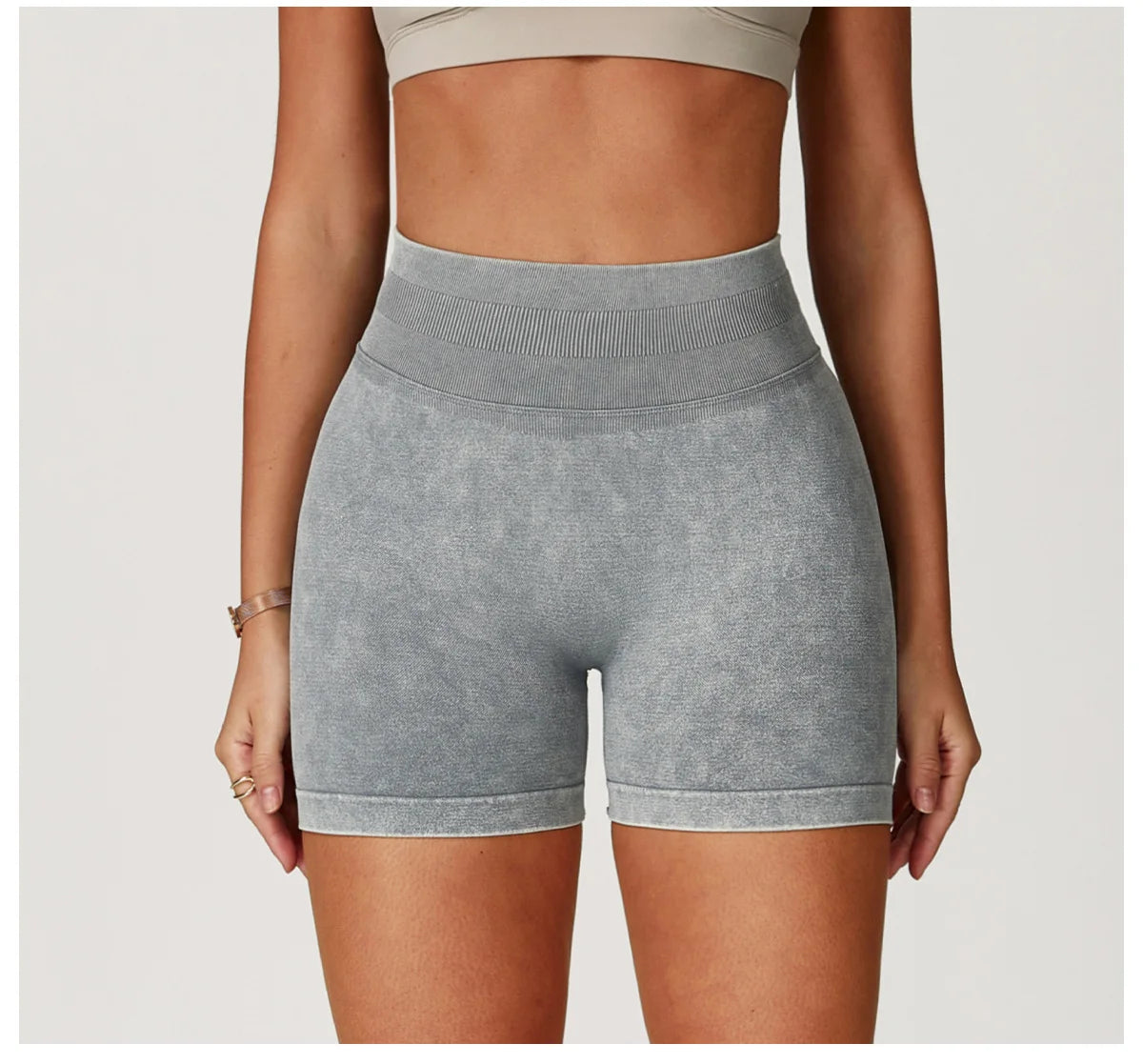 Xooie Fit acid wash workout shorts in gray with high waist for comfortable exercise