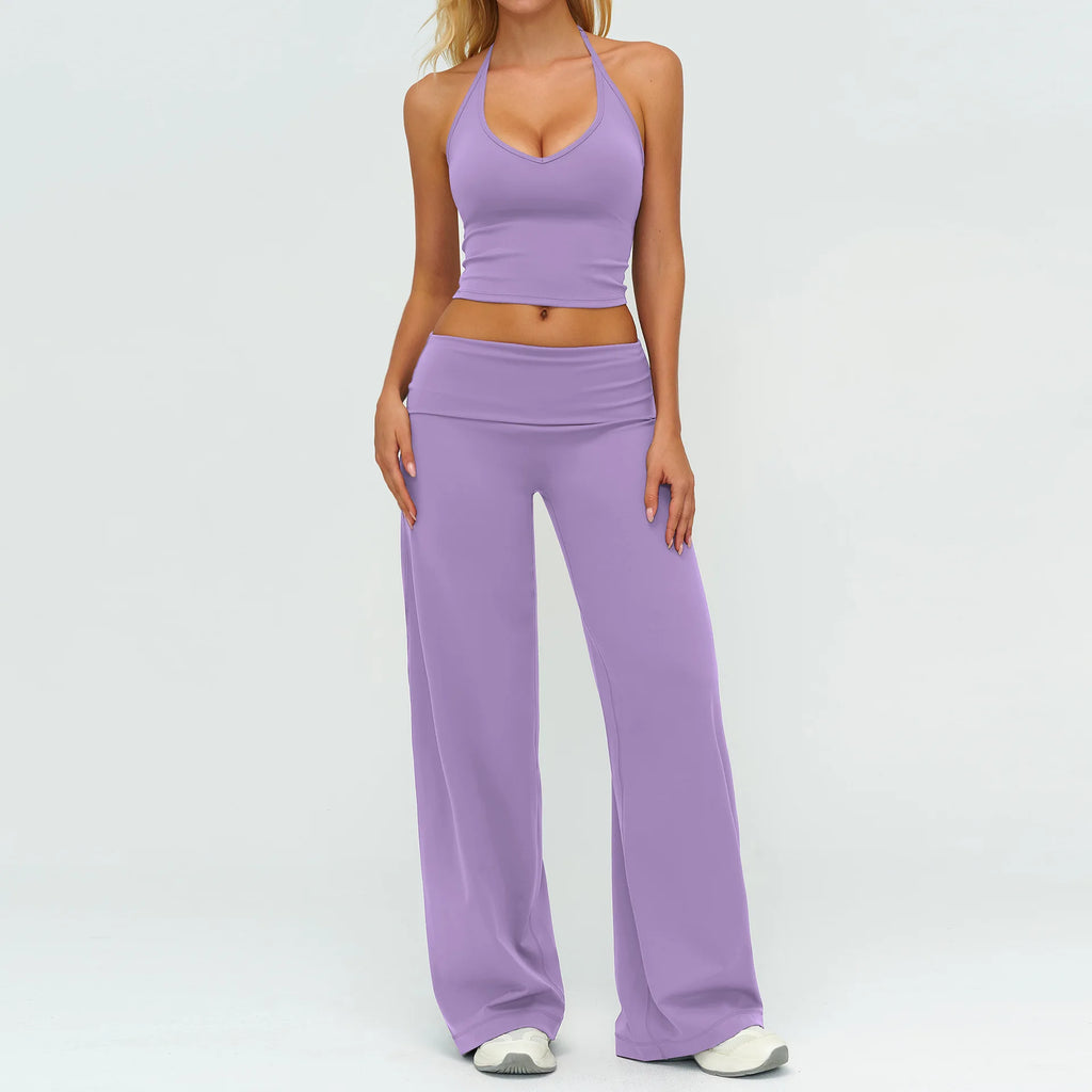 Lavendel strap tank top en wijde flare broek