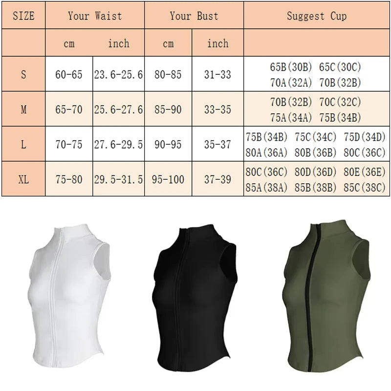 Xooie Fit Zipper Vest Active Tank Top Available in White, Black, and Olive Green for Active Wear