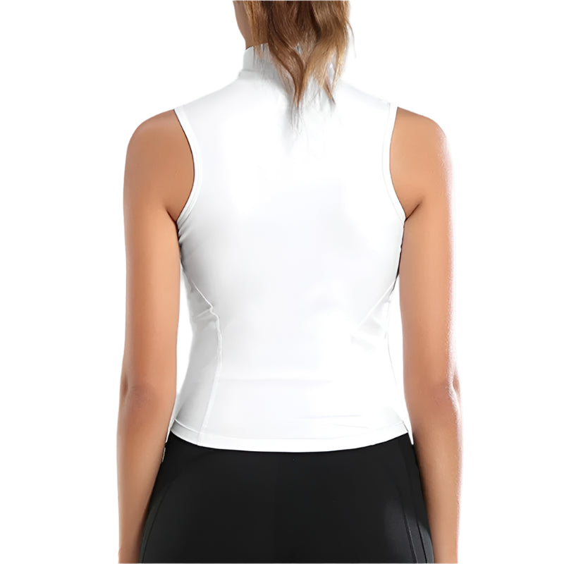 Xooie Fit Zipper Vest Active Tank Top in White with a Sleek Back Design for Comfortable Workouts