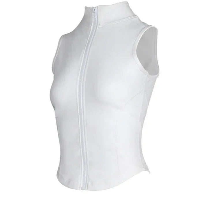 Xooie Fit Zipper Vest Active Tank Top in white, perfect for workouts and casual wear