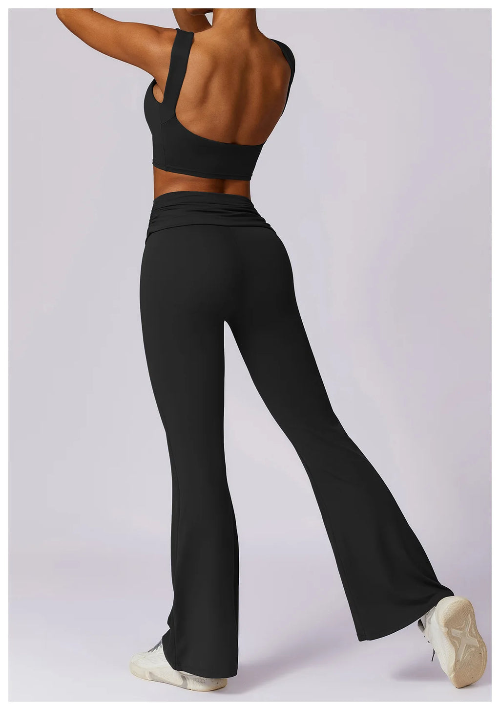 Black backless sports bra crop top with racerback straps