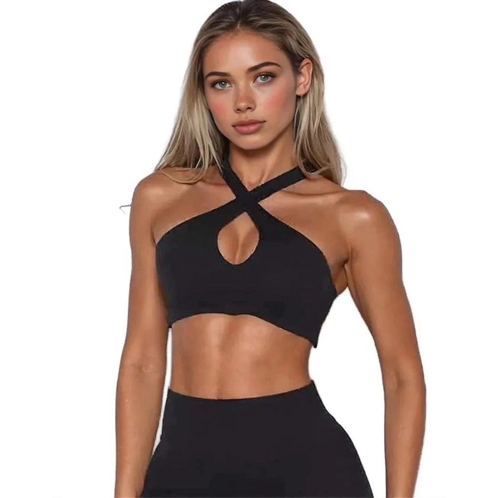 Xooie Fit Activewear bra for women with a stylish cross-back design and keyhole cutout